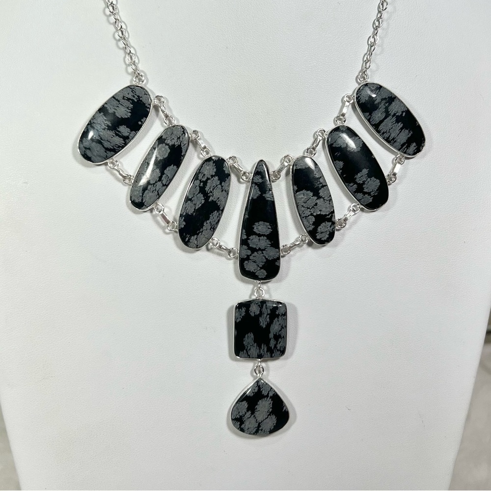 Snowflake Obsidian Minimal Setting 925 Necklace
